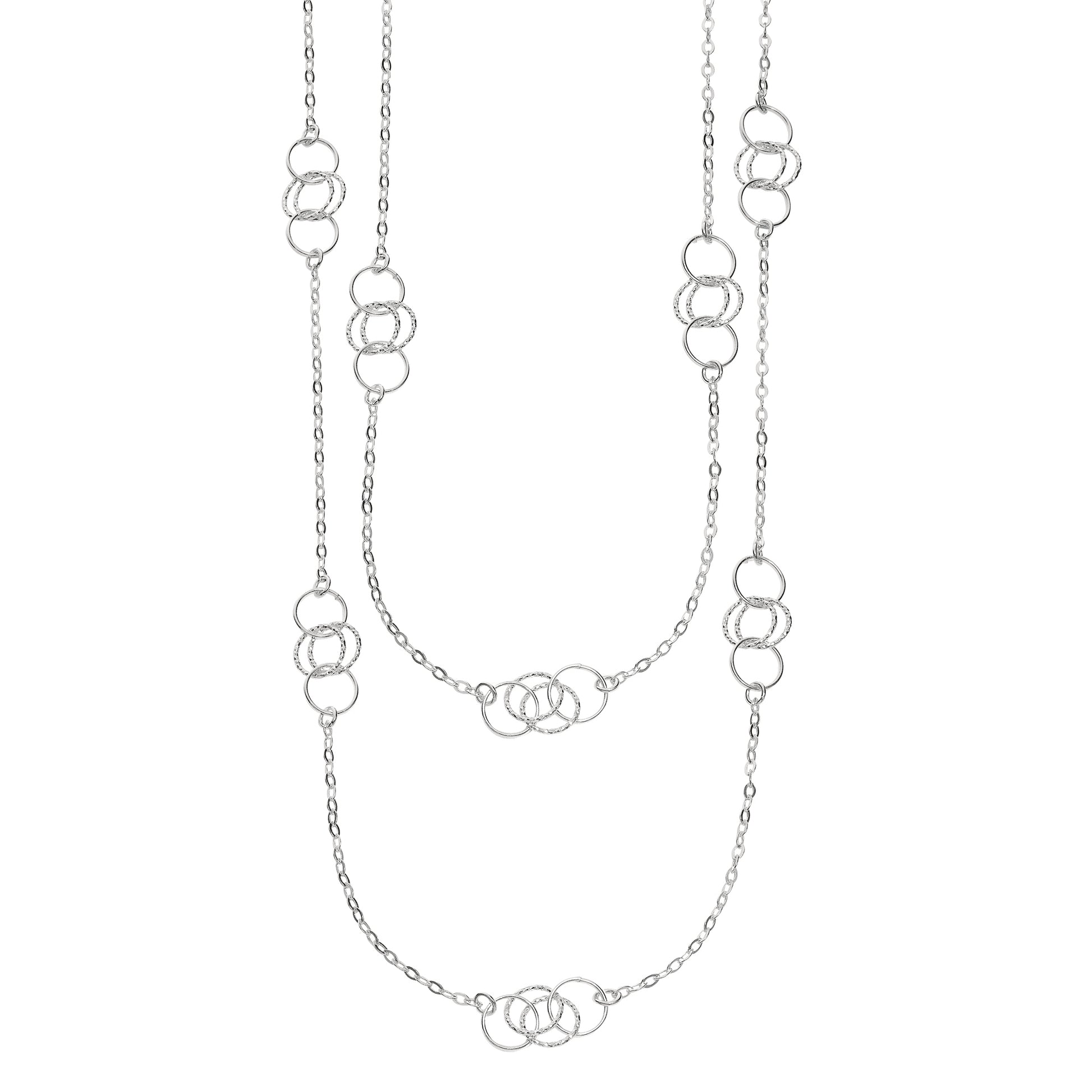 36-inch Double-Layer Linked Circle Fashion Chain in Sterling Silver