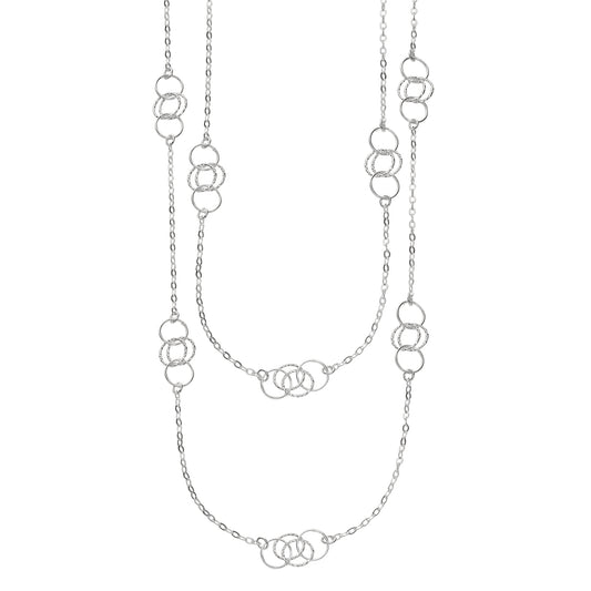 36-inch Double-Layer Linked Circle Fashion Chain in Sterling Silver