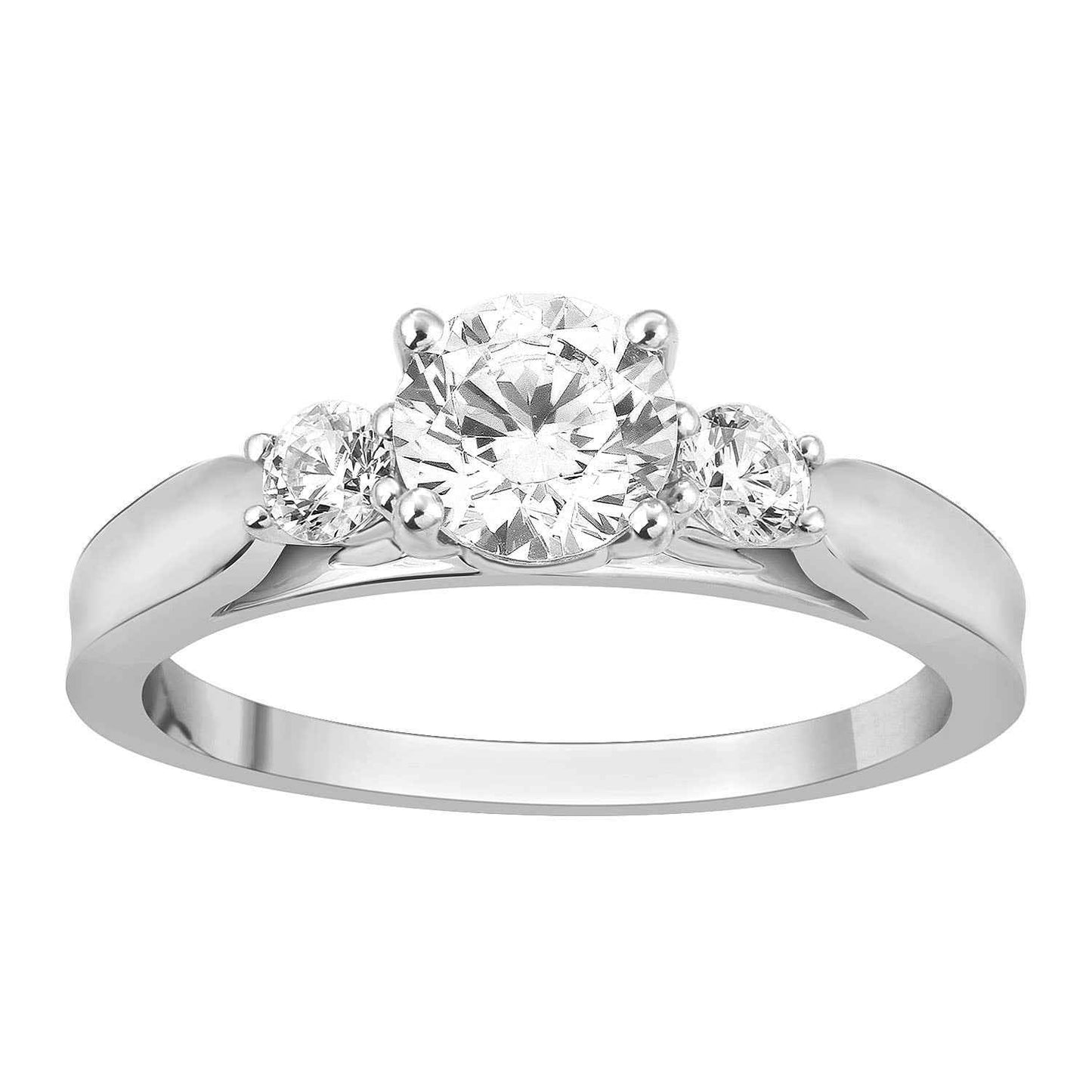 1 ct. tw. Round Brilliant 3-Stone Prong Set Engagement Ring with Split Top Shank in 14K White Gold