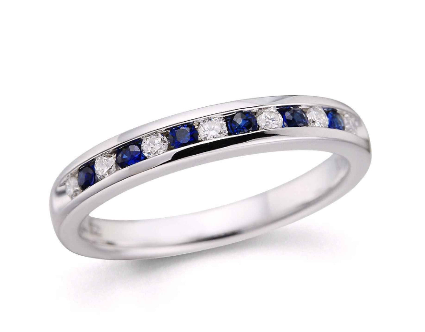 Sapphire and 1/7 ct. tw. Diamond Channel Band in 10KT White Gold
