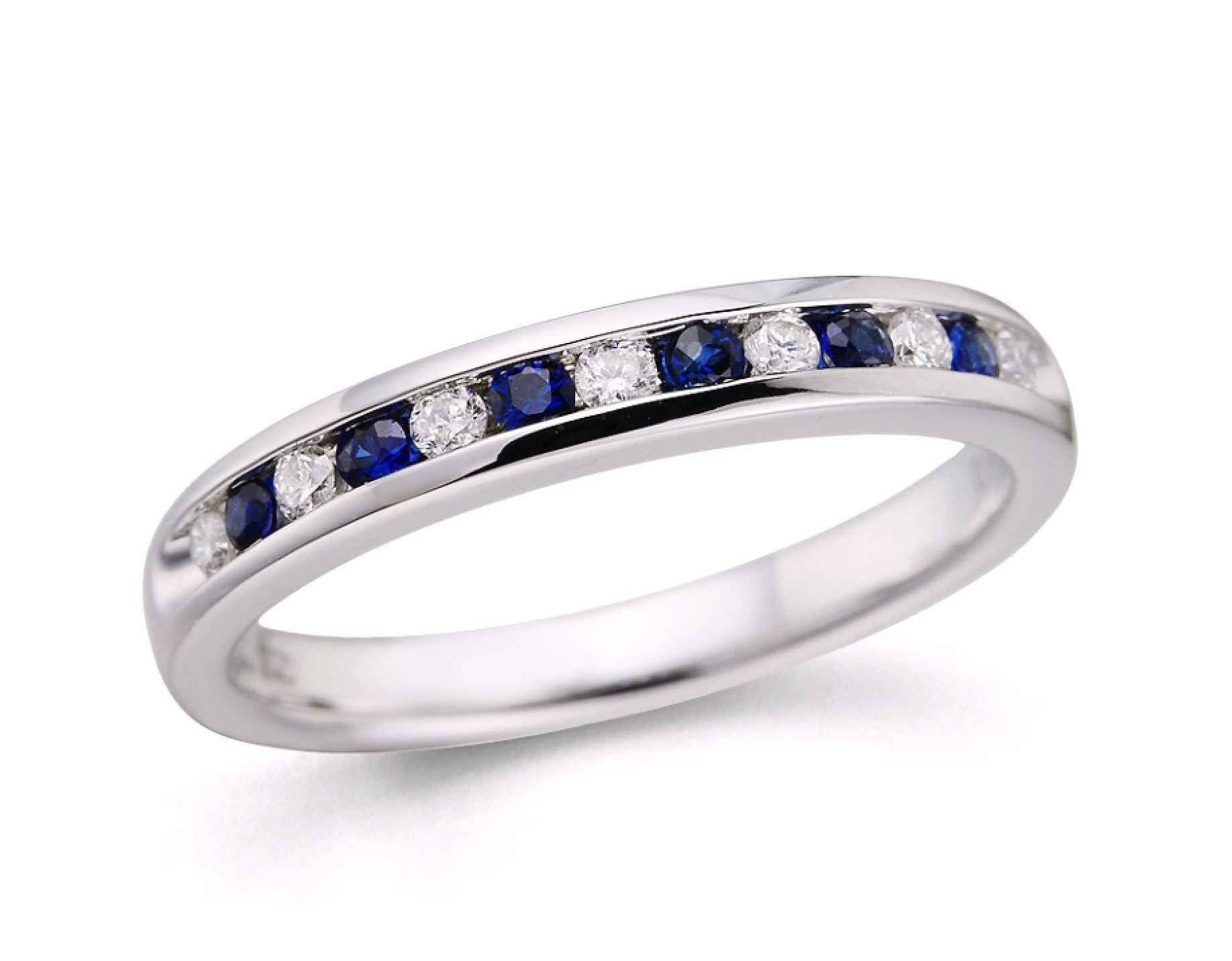 Sapphire and 1/7 ct. tw. Diamond Channel Band in 10KT White Gold