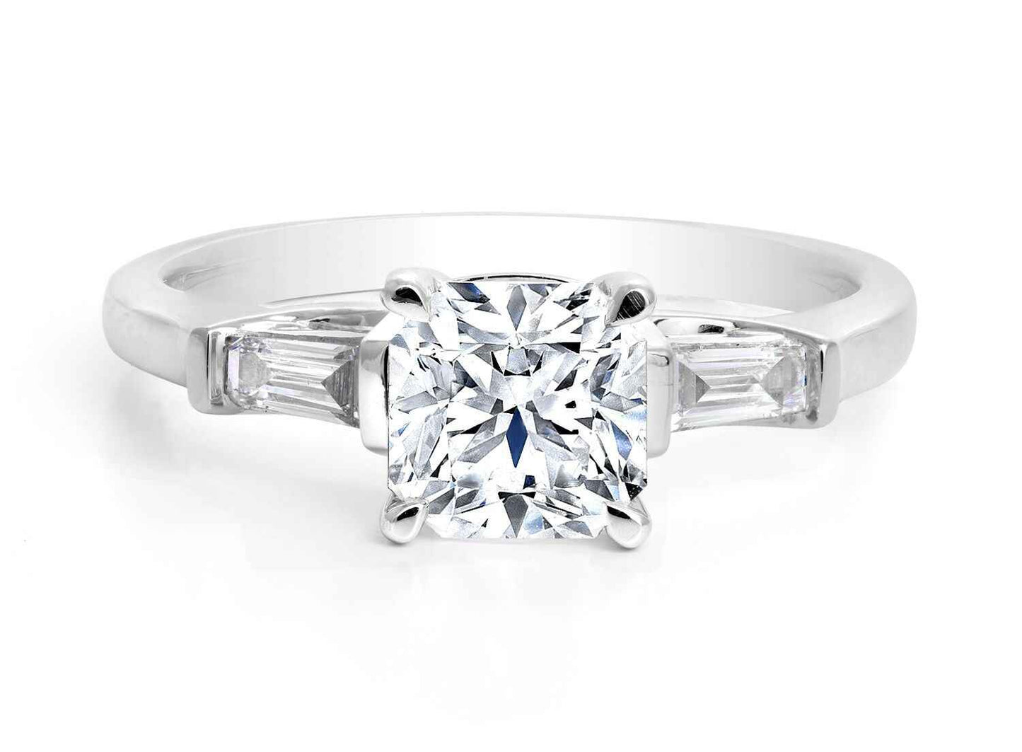 Forevermark Black Label 7/8 ct. tw Square Cut Diamond Engagement Ring with Straight Baguette Accent Stones in 18K White Gold