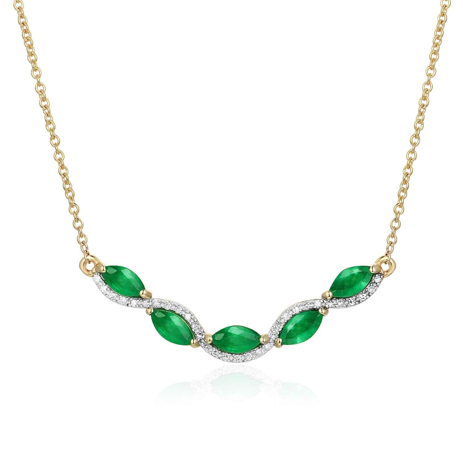 Emerald and .06 ct. tw. Diamond Fashion Curved Necklace in 10K Yellow Gold