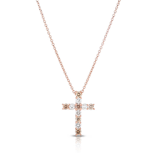 Mocha Collection 1/2 ct. tw. Round Alternating Mocha & White Diamond Cross Pendant in 14K Pink Gold