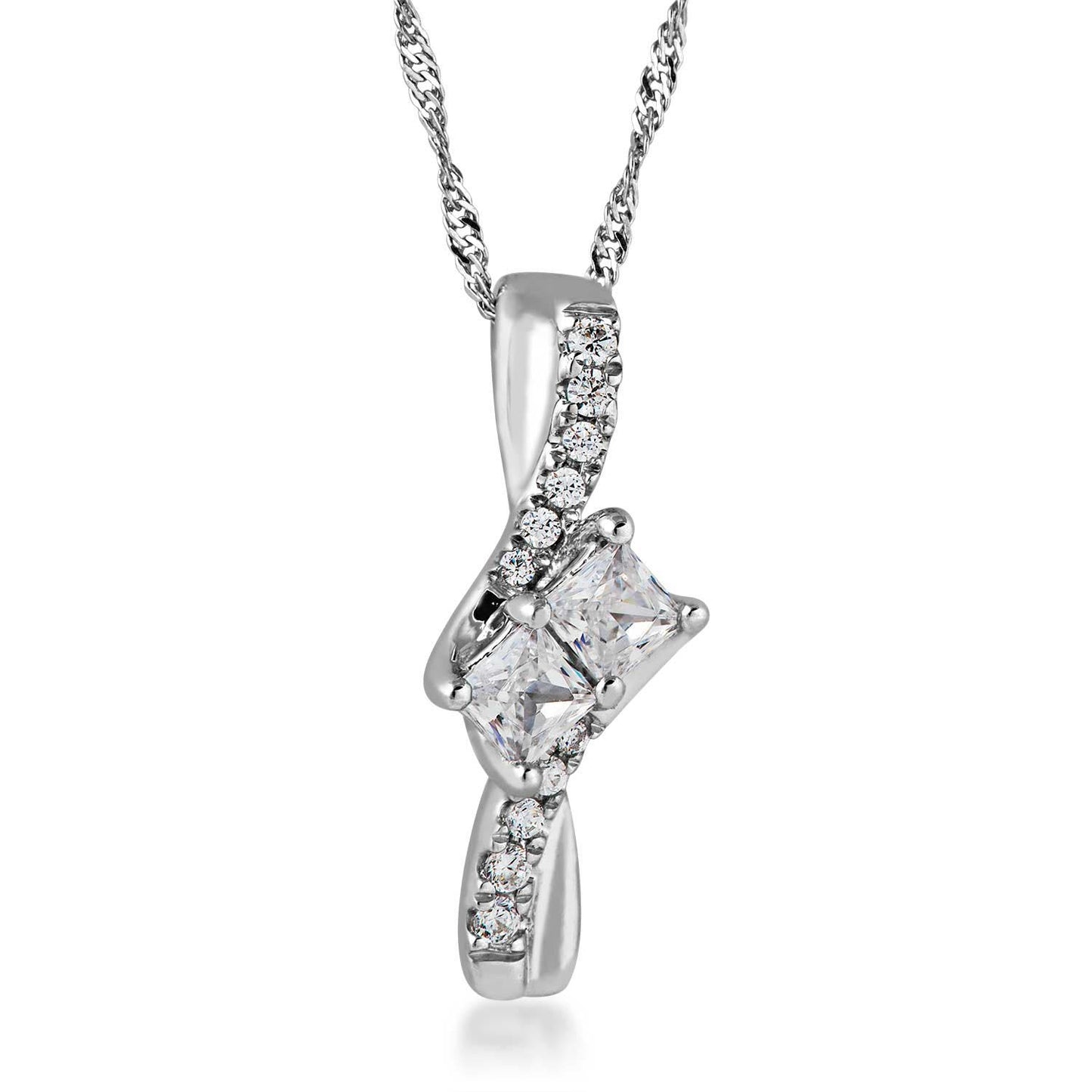 2BeLoved 1/5 ct. tw. 2 Stone Princess Cut Diamond Pendant in 10K White Gold