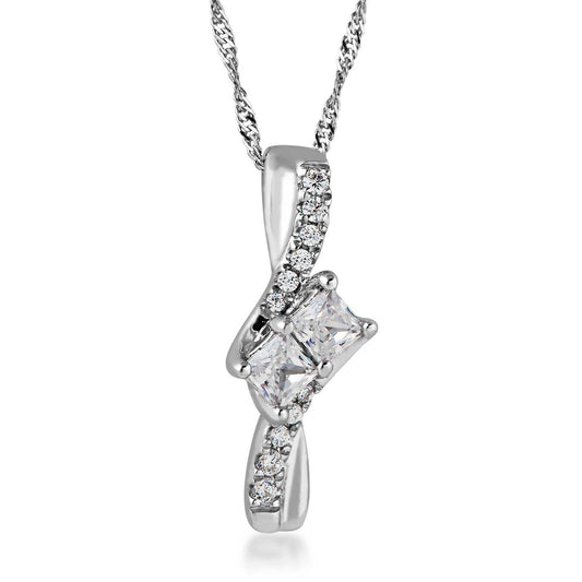 2BeLoved 1/5 ct. tw. 2 Stone Princess Cut Diamond Pendant in 10K White Gold