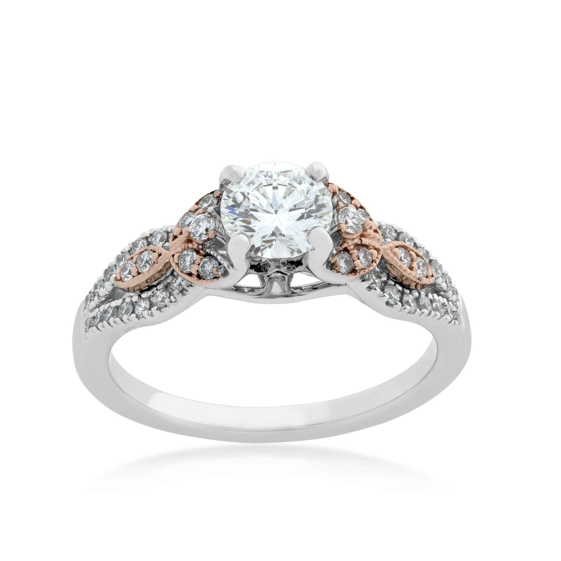 Noventa Elite 1 ct. tw. Round Diamond Engagement Ring with Milgrain Leaf Design Accents in 14K Pink and White Gold