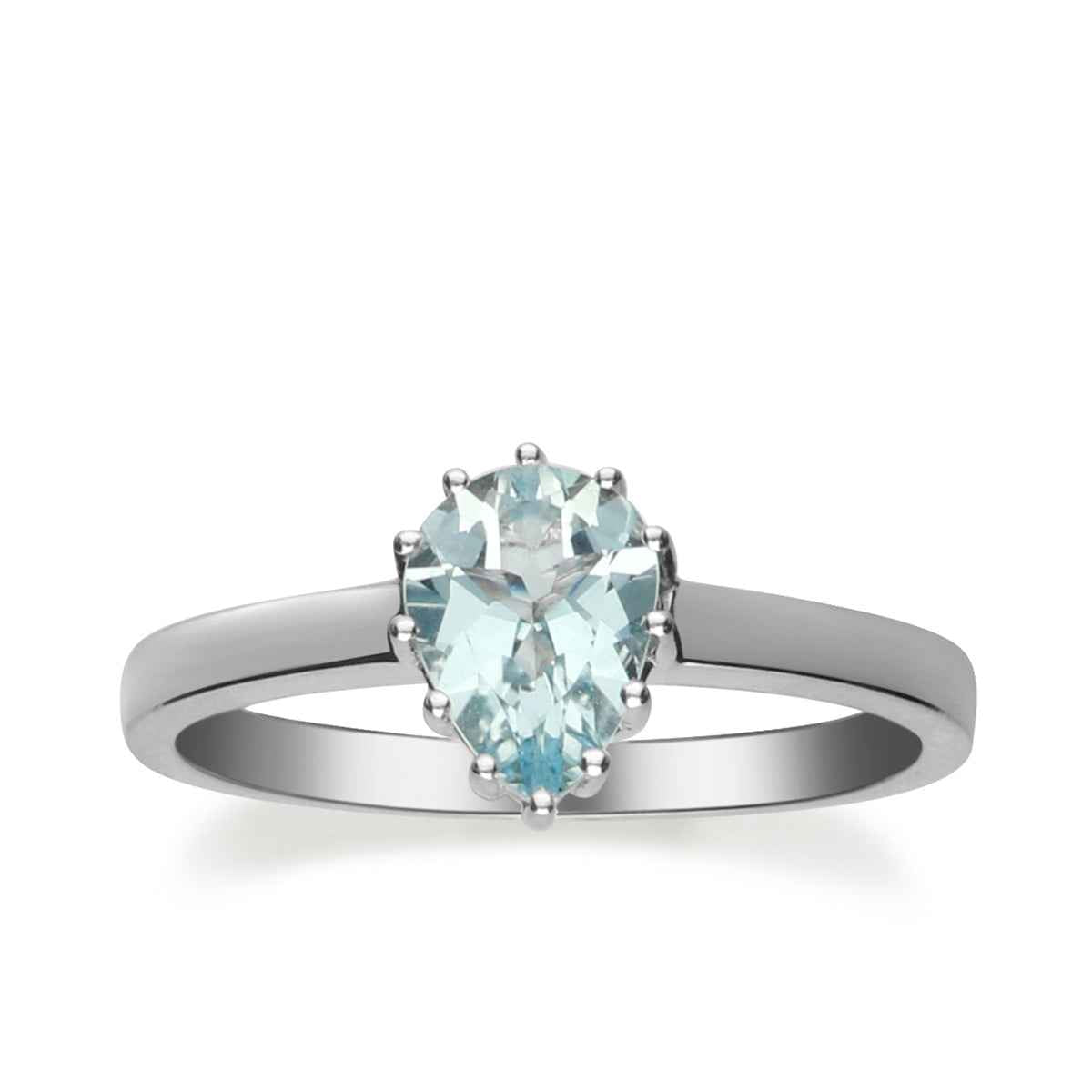 Pear Aquamarine Solitaire Ring in 10K White Gold