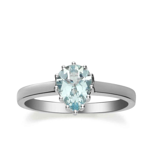 Pear Aquamarine Solitaire Ring in 10K White Gold