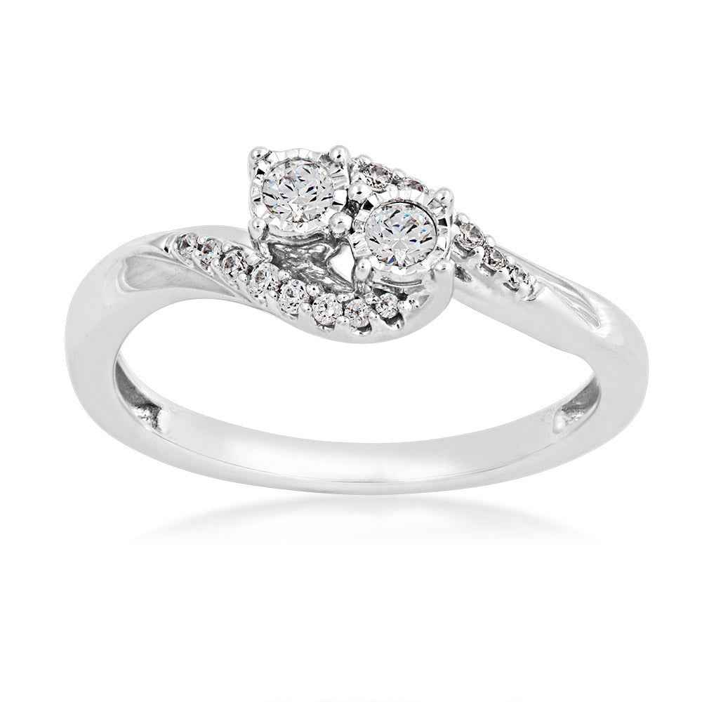 2BeLoved 1/5 ct. tw. 2-Stone Diamond Anniversary Ring with Miracle Plating in 10K White Gold