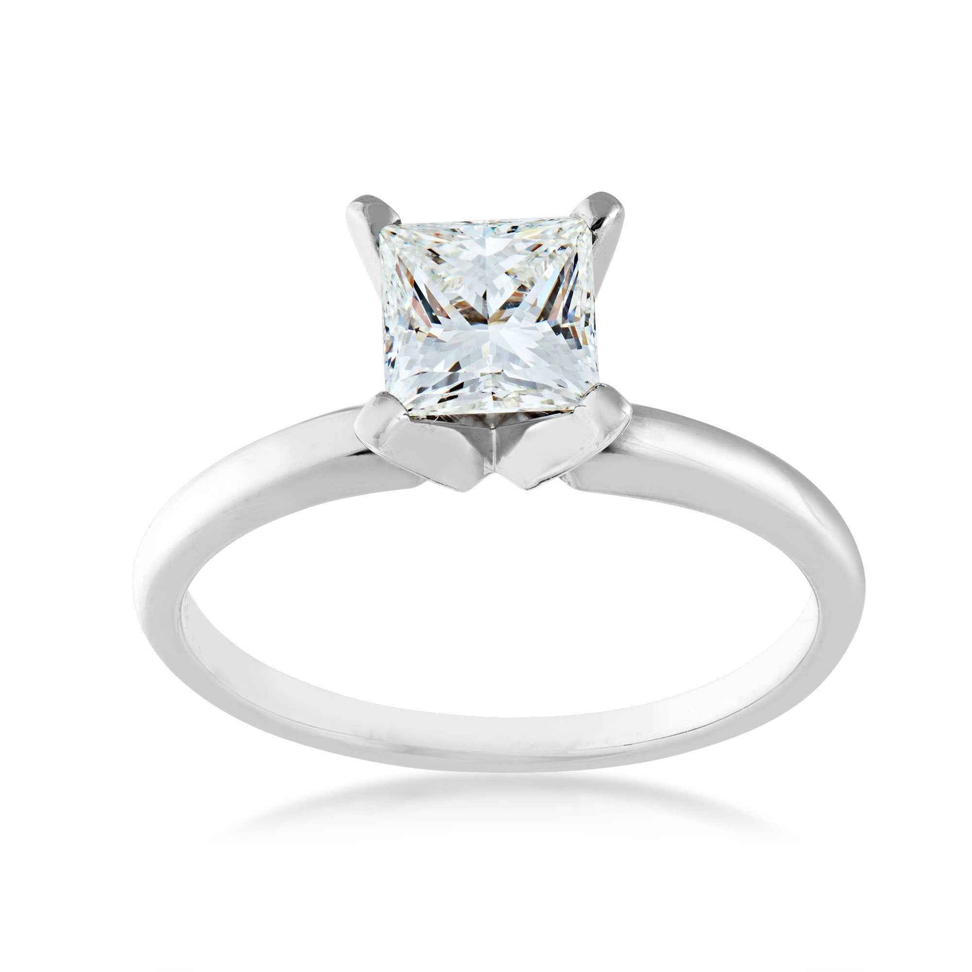 Natural 3/4 ct. tw. Princess Cut Diamond Solitaire Engagement Ring in 14K White Gold