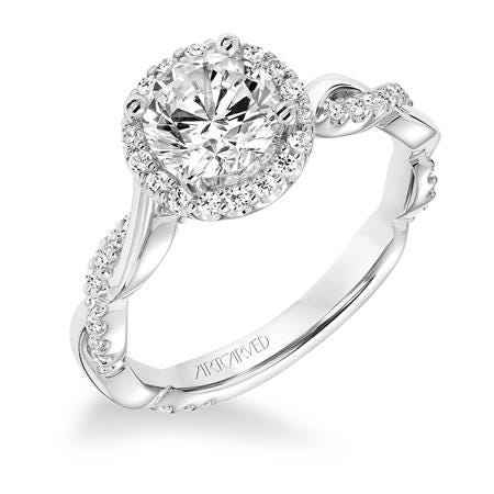 Artcarved Contemporary 1/3 ct. tw. Round Diamond Halo Semi-Mount Engagement Ring with Twist Band in 14K White Gold