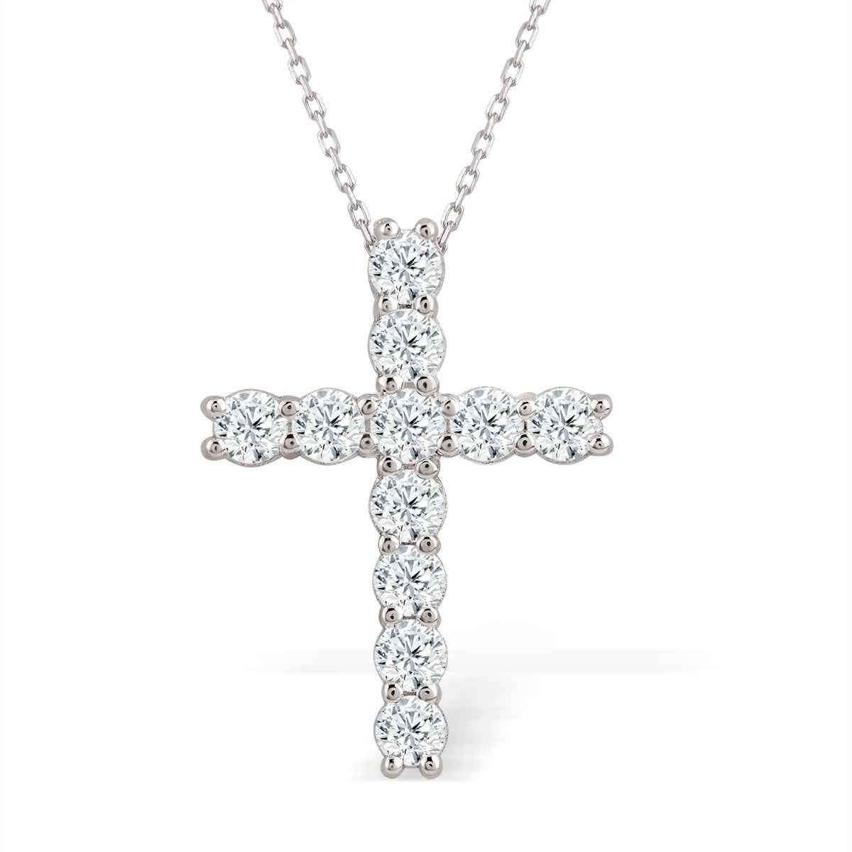 Adamante 1 ct. tw. Round Brilliant Lab-Grown Diamond Cross Pendant in 10K White Gold