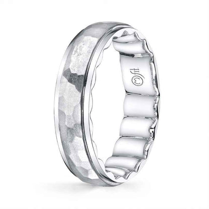 MFIT Men's Hammered Satin Finish 6mm Wedding Band in 10K White Gold front view