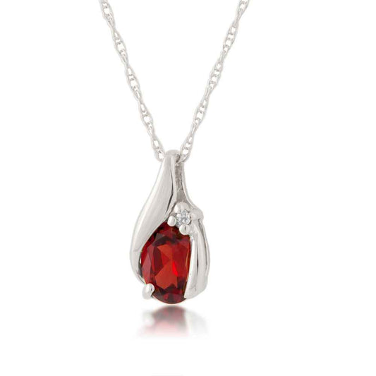 Genuine Oval Garnet & .01 ct. tw. Diamond Pendant in 10K White Gold