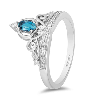Enchanted Disney Cinderella 1/10 ct. tw. Diamond Crown Ring with Oval Topaz in Sterling Silver front view