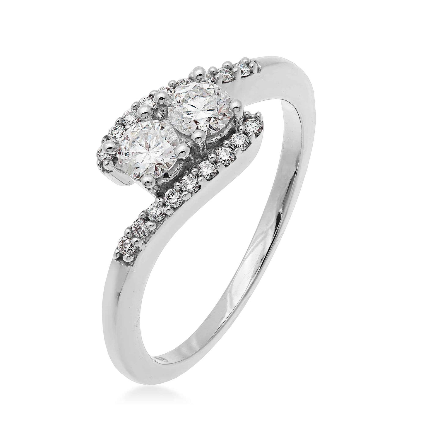 2BeLoved 1/2 ct. tw. 2 Stone Round Diamond Ring in 10K White Gold front view