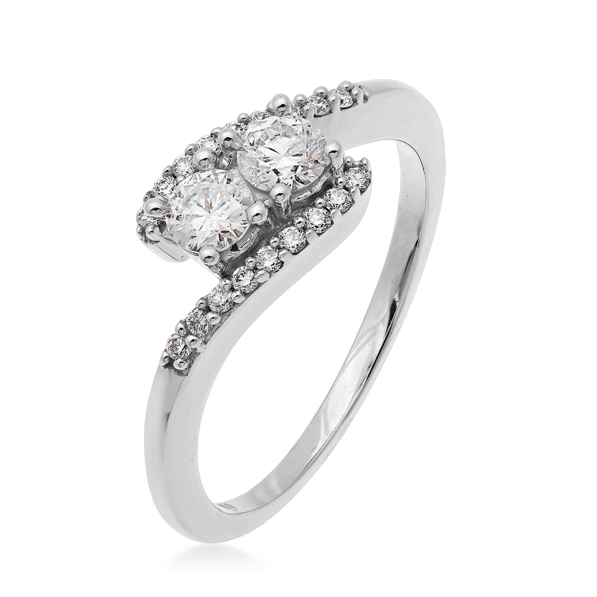 2BeLoved 1/2 ct. tw. 2 Stone Round Diamond Ring in 10K White Gold front view