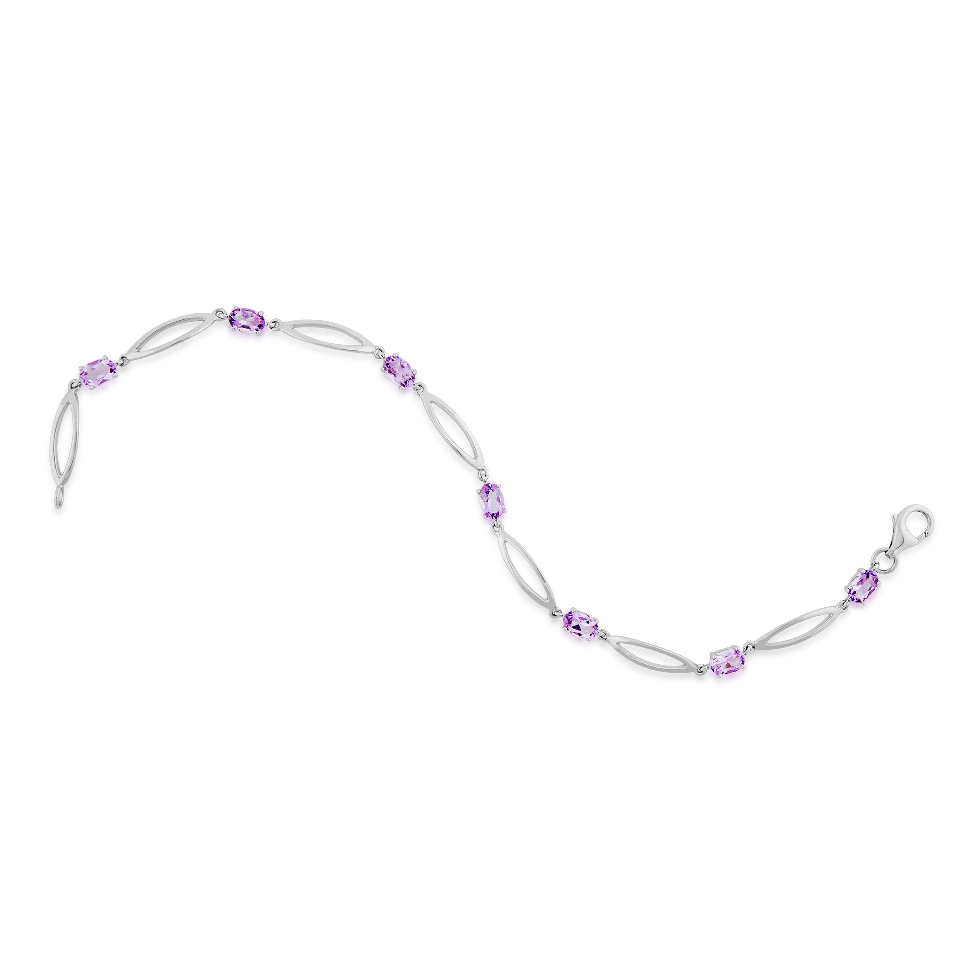 Oval Amethyst Fashion Bracelet with Elongated Oval Cutouts In Sterling Silver front view