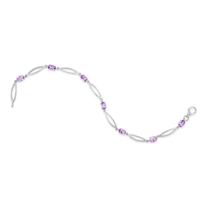 Oval Amethyst Fashion Bracelet with Elongated Oval Cutouts In Sterling Silver front view