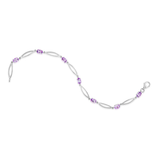 Oval Amethyst Fashion Bracelet with Elongated Oval Cutouts In Sterling Silver front view