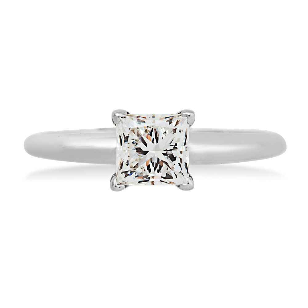 1 ct. tw. Princess Cut Diamond Solitaire Engagement Ring in 14K White Gold front view
