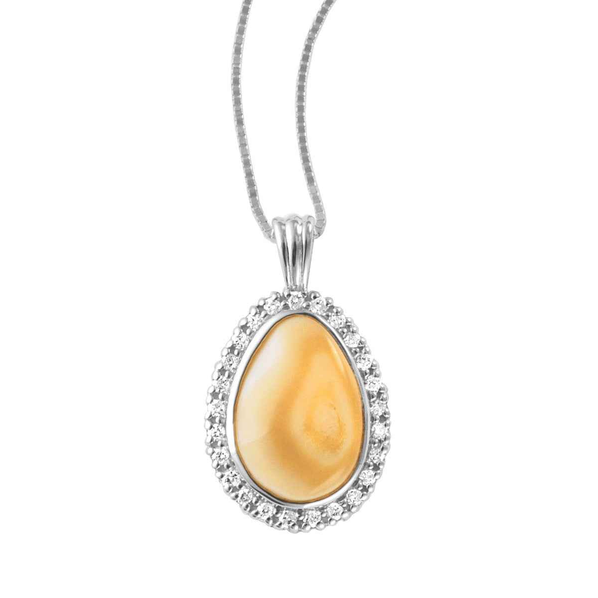 Ladies' Elk Ivory & 1/100 ct. tw. Diamond Halo Necklace in 10K White Gold - I20106DW Sequoia