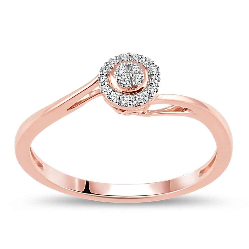 .06 ct. tw. Round Diamond Mini Cluster Promise Ring with Halo in 10K Pink Gold