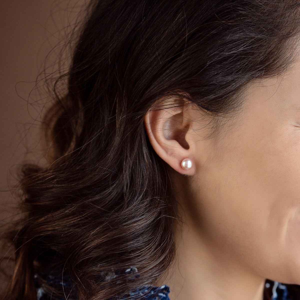 Pink Freshwater Pearl Stud Earrings in 14K Yellow Gold front view