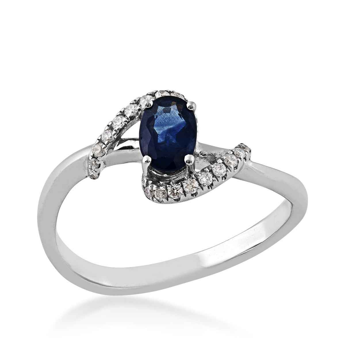 Oval Sapphire and 1/10 ct. tw. Diamond Bypass Ring in 10K White Gold