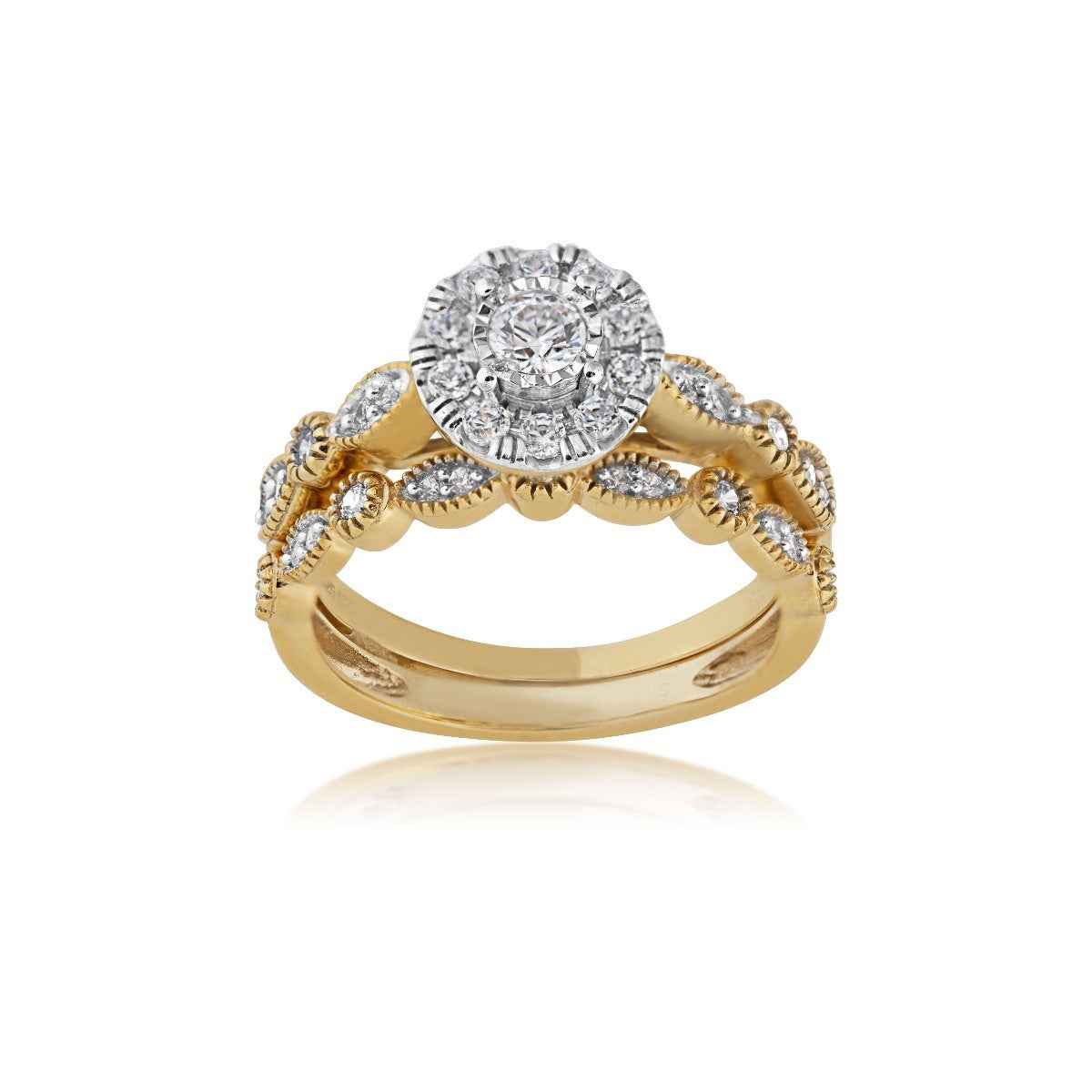 True Promise 1/2 ct. tw. Halo Milgrain Wedding Set in 10K Yellow & White Gold