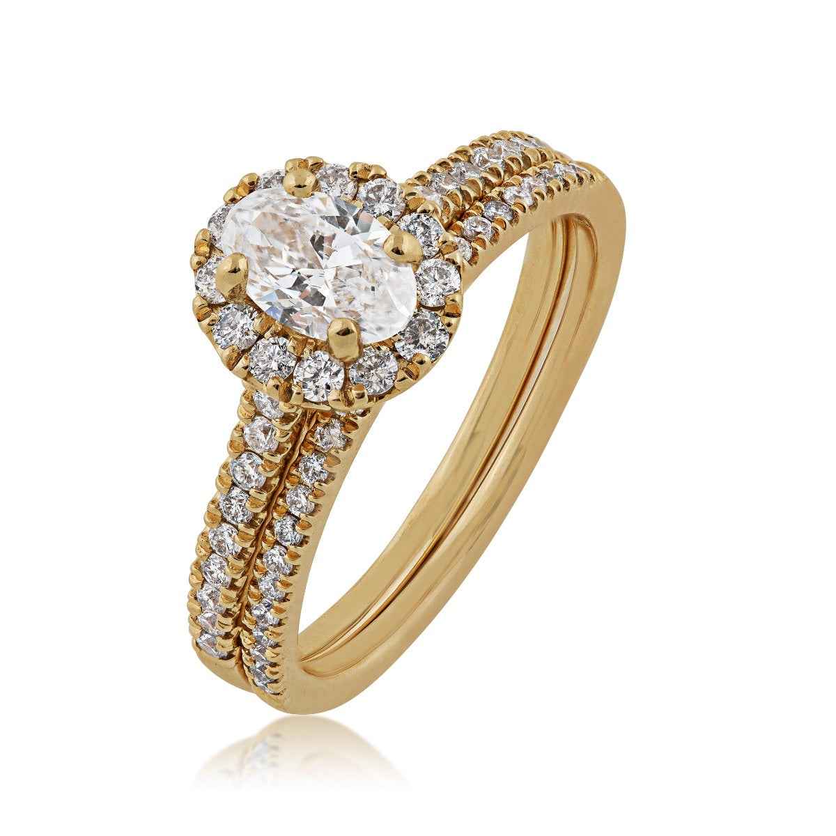 Natural 1 ct. tw. Oval Halo Diamond Wedding Set in 14K Yellow Gold front view