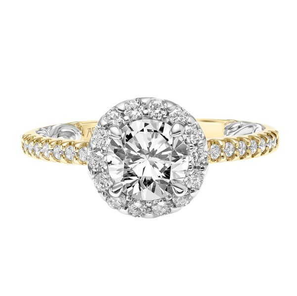 Artcarved Lyric 1/2 ct. tw. Diamond Semi-Mount Engagement Ring with Halo in 14K Yellow and White Gold front view