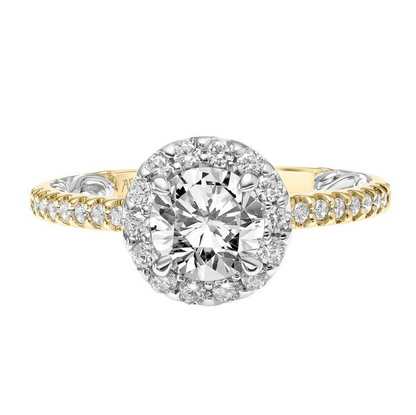 Artcarved Lyric 1/2 ct. tw. Diamond Semi-Mount Engagement Ring with Halo in 14K Yellow and White Gold front view
