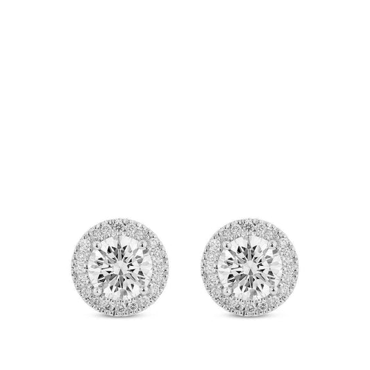 Lightbox 2 ct. tw. Lab-Grown Round Diamond Halo Earrings in 14K White Gold