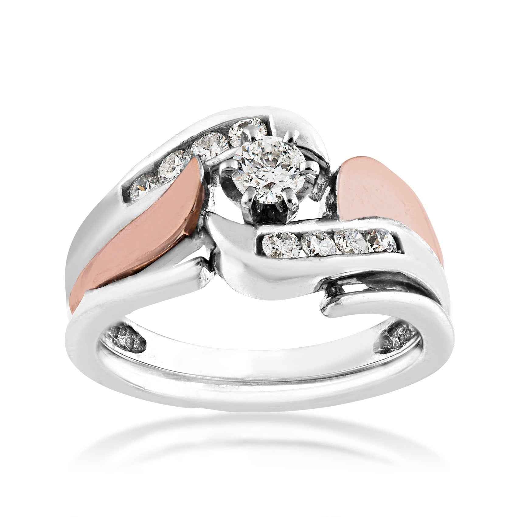 1/2 ct. tw. Round Brilliant Diamond Wedding Set with Channel Set Diamond Band in 14K Two-Tone Gold