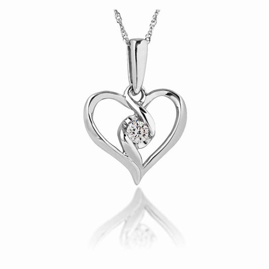 Sirena 1/10 ct. tw. Round Diamond Center Heart Pendant in 10K White Gold