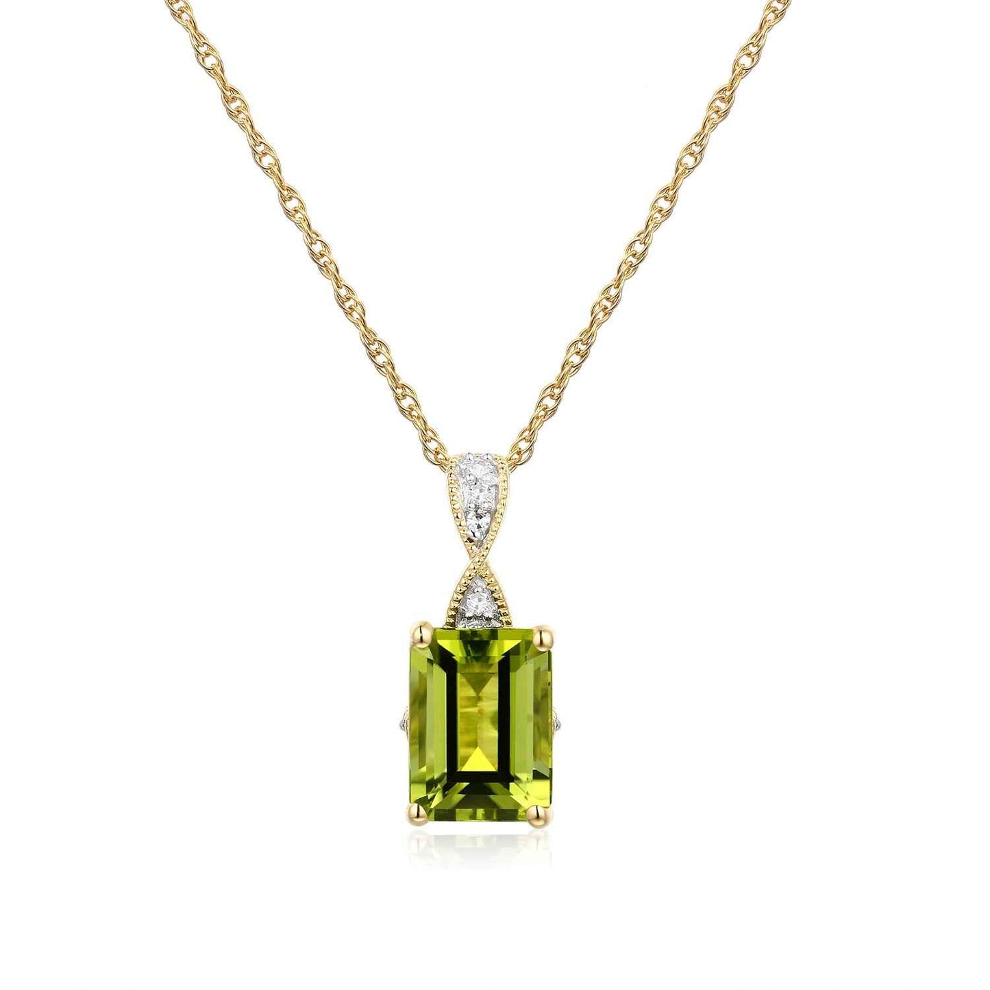 Peridot and .02 ct. tw. Diamond Fashion Pendant with Upper Infinity-Inspired Design in 10K Yellow Gold