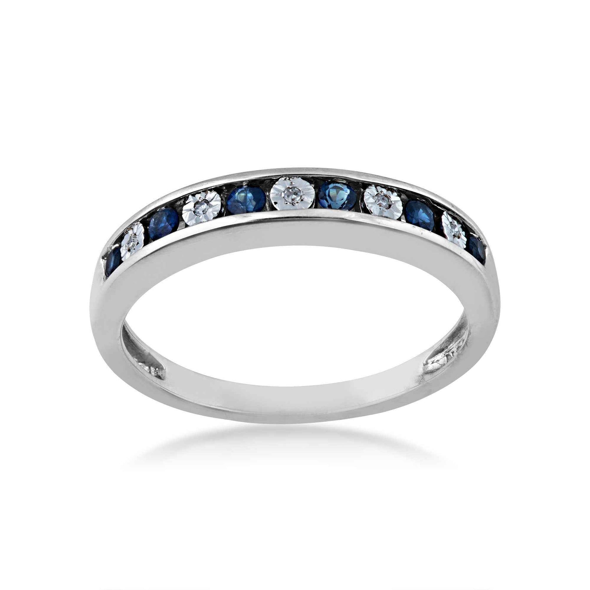 Genuine Blue Sapphire and .015 ct. tw. Diamond Channel Set Fashion Band in 10K White Gold