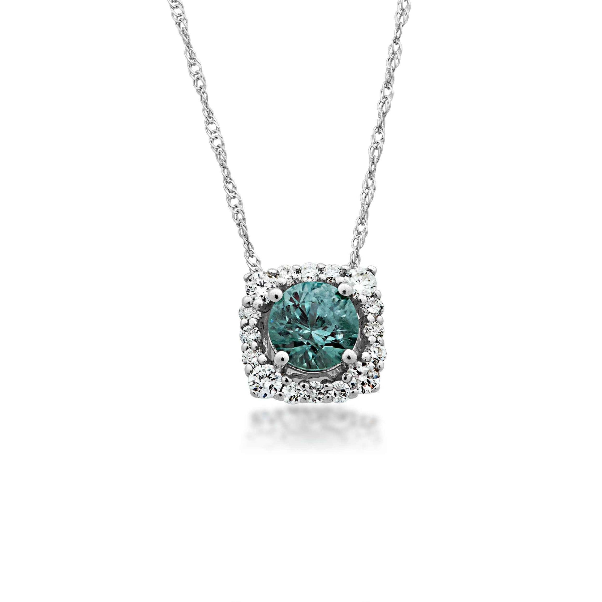 Round Montana Sapphire and 1/5 ct. tw. Diamond Halo Pendant in 10K White Gold
