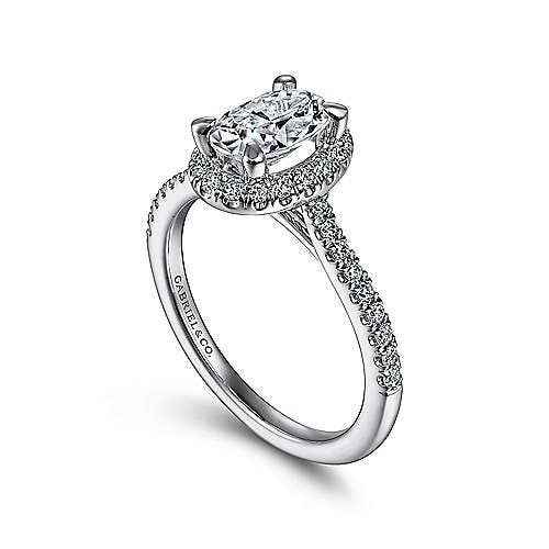 Gabriel & Co. 1/3 ct. tw. Oval Semi-Mount Diamond Halo Engagement Ring in 14K White Gold close-up detail
