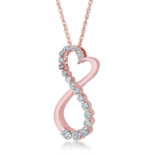 Journey 1/4 ct. tw. Round Diamond Infinity Heart Pendant in 10K Pink Gold