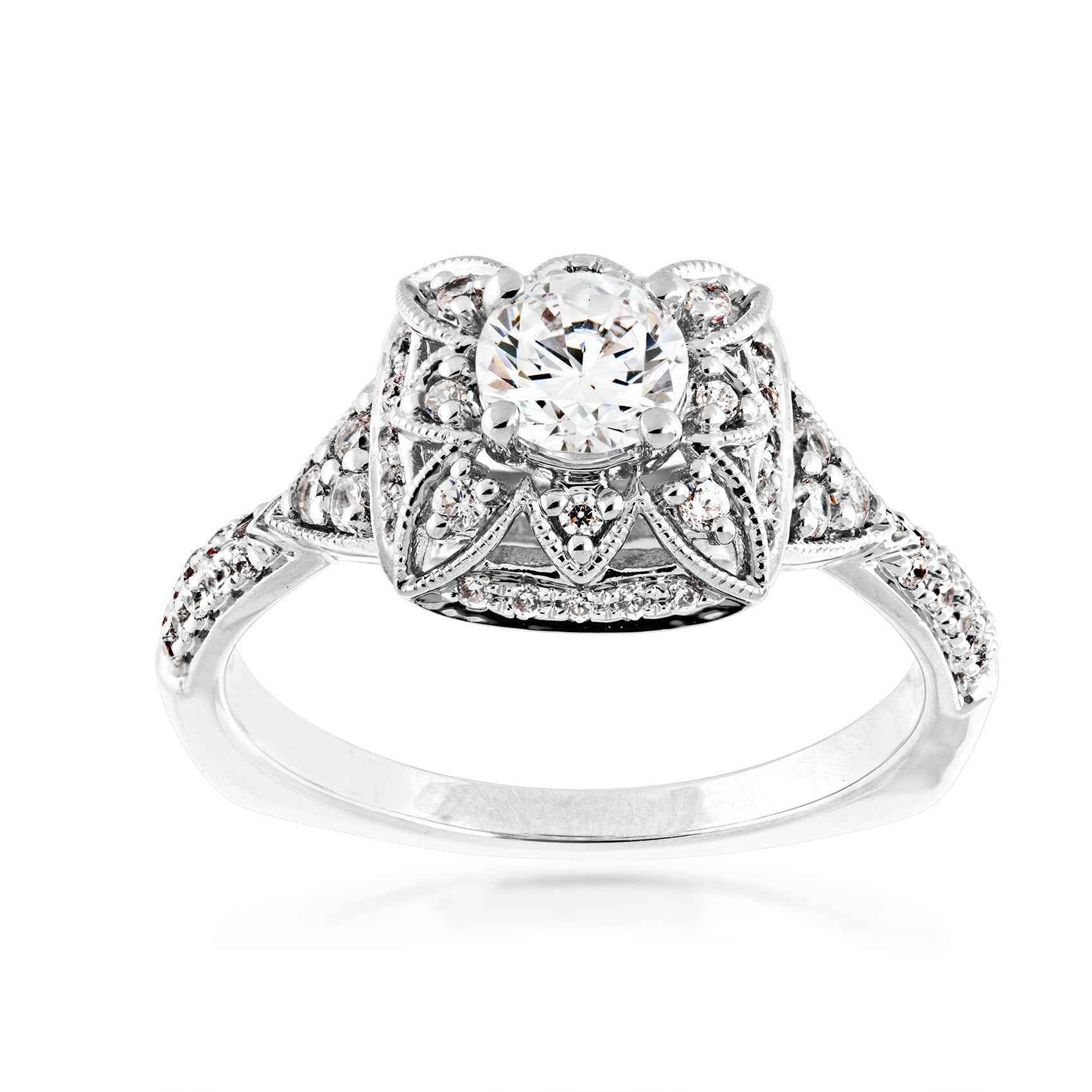 Valina 1/3 ct. tw. Diamond Vintage Floral Inspired Halo & Band Semi-Mount Engagement Ring with Milgrain Detailing in 14K