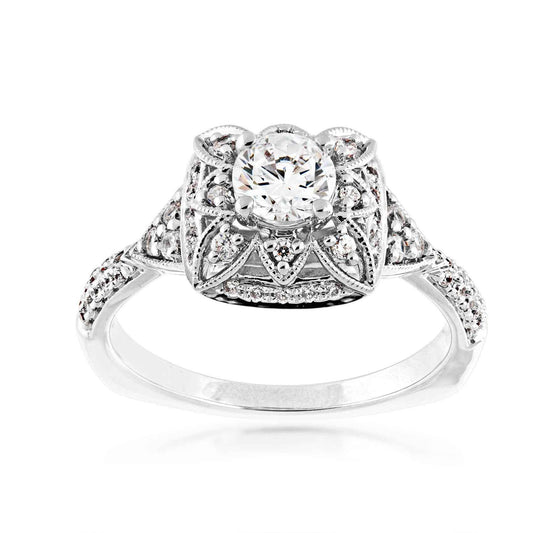 Valina 1/3 ct. tw. Diamond Vintage Floral Inspired Halo & Band Semi-Mount Engagement Ring with Milgrain Detailing in 14K