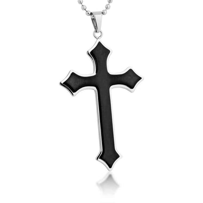 Mens Stainless Steel W/ Black Cross Pendant