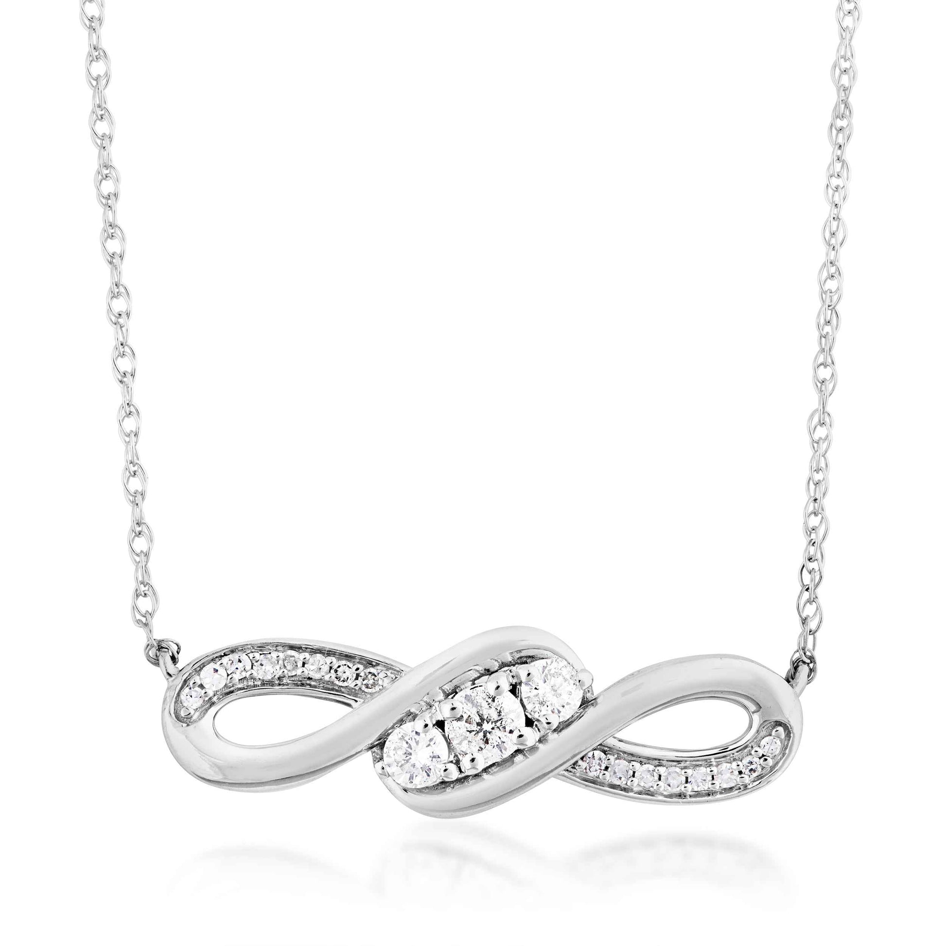 1/3 ct. tw. 3-Stone Diamond Infinity Fashion Necklace in 10K White Gold
