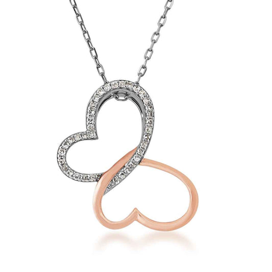Infinite Love 1/6 ct. tw. Diamond Butterfly Pendant in Sterling Silver and 10K Pink Gold