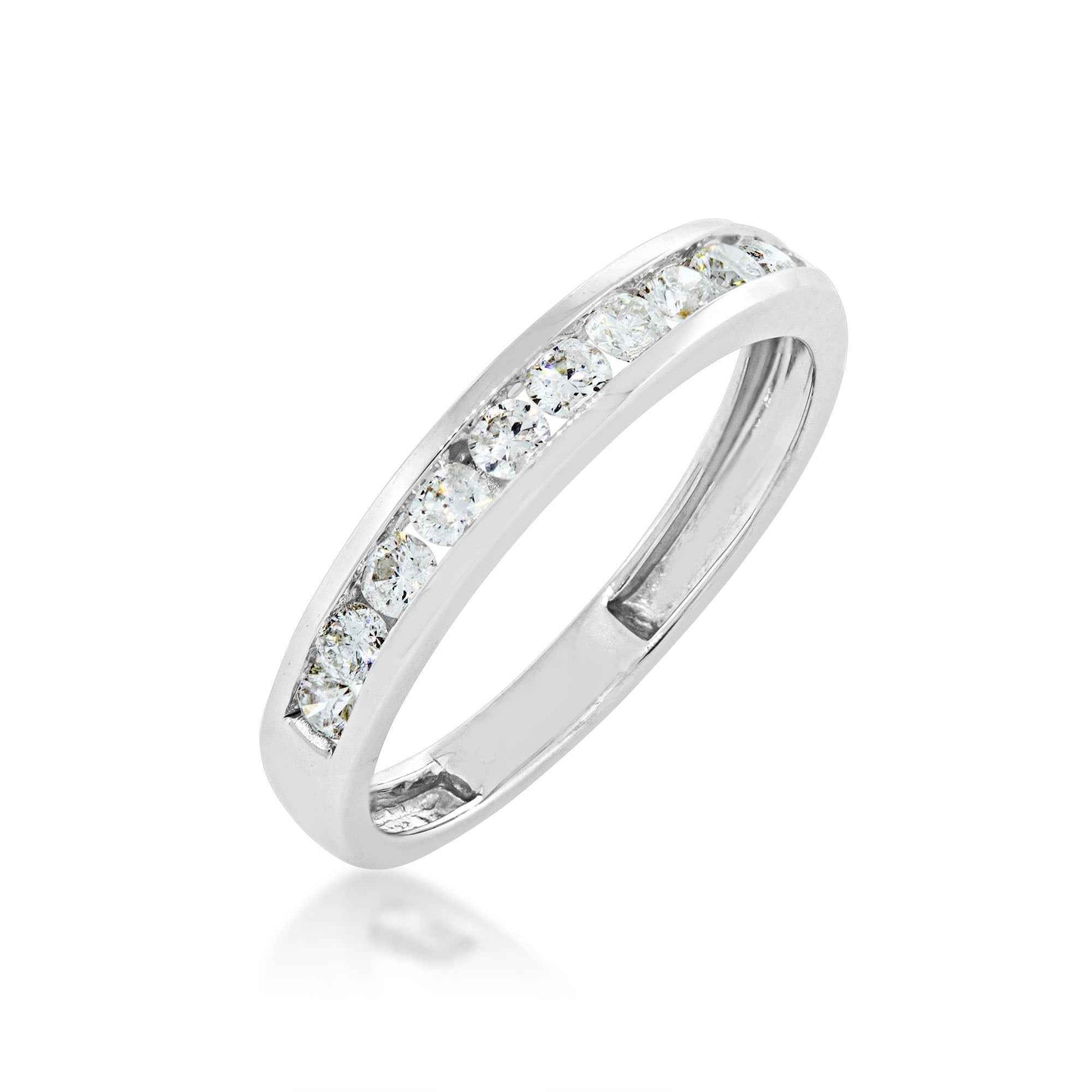 1/2 ct. tw Round Brilliant Diamond Channel Set Anniversary Band in 10K White Gold front view