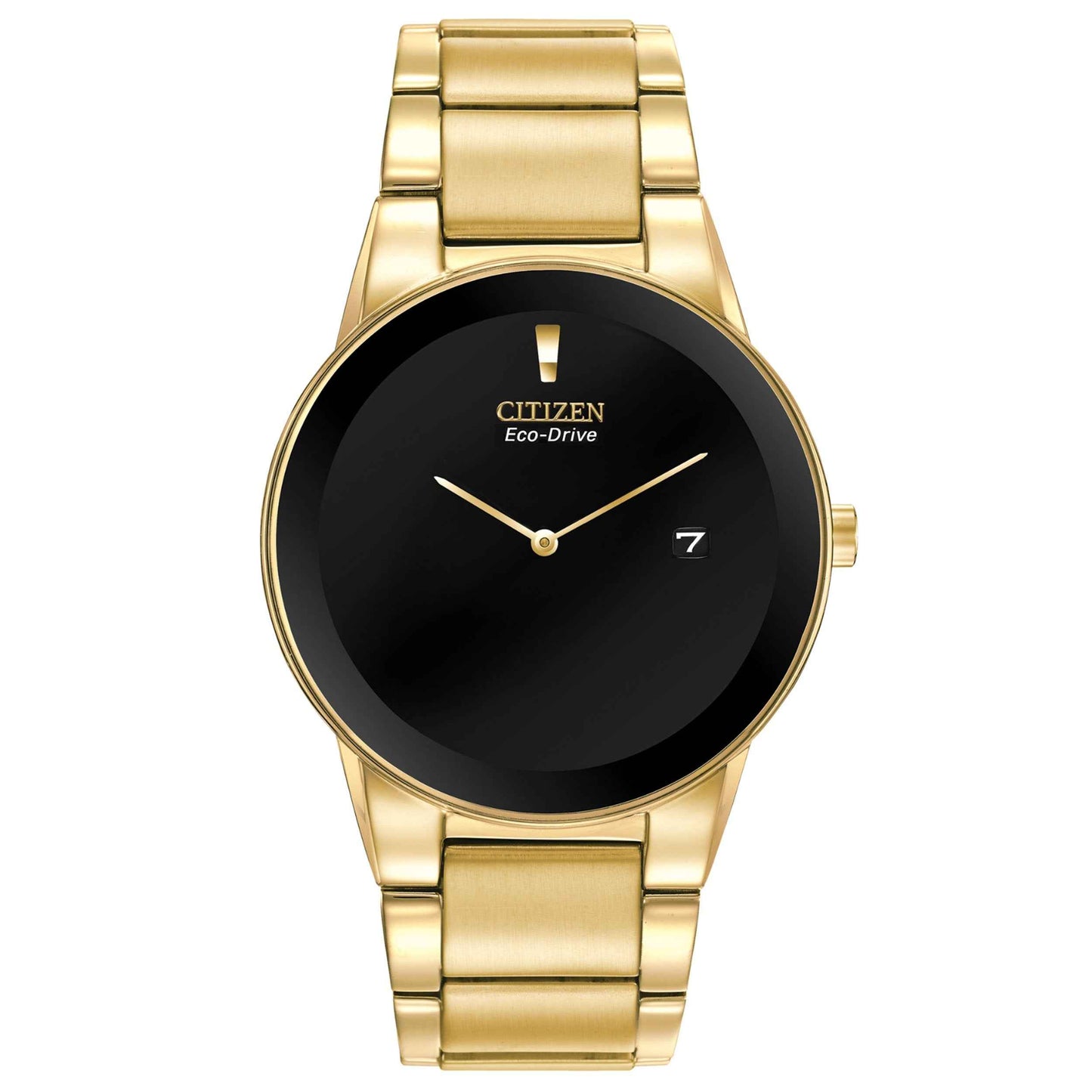 Citizen Axiom Men's Sleek Black Dial Watch with Date Feature in Gold-Tone Stainless Steel
