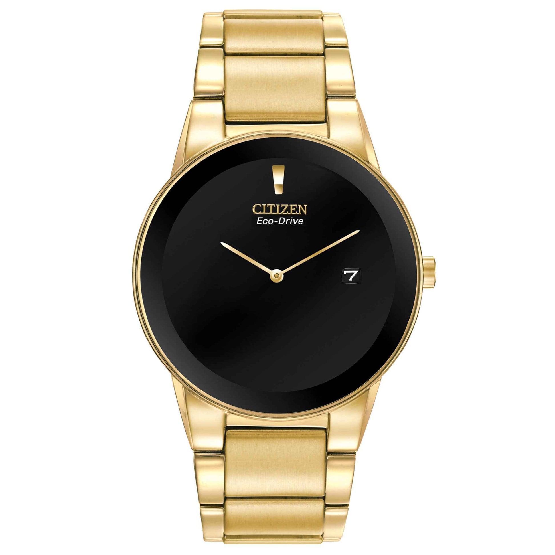 Citizen Axiom Men's Sleek Black Dial Watch with Date Feature in Gold-Tone Stainless Steel